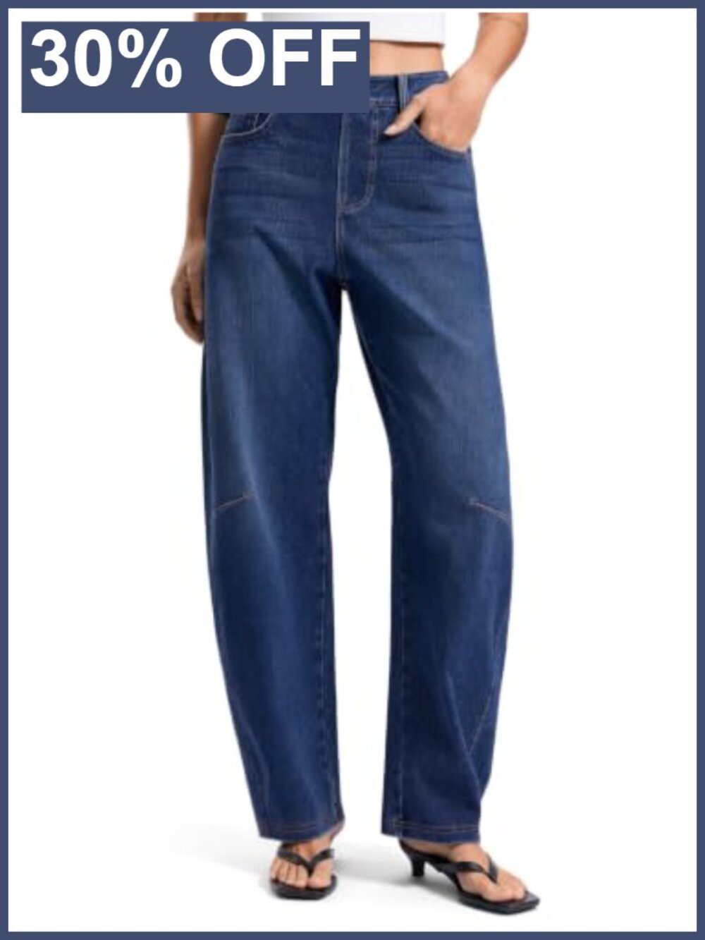 Stretchy Barrel Jeans Baggy Pants for Women High Rise Pull On 5 Pockets